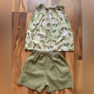 Floral Green Top and Olive Skirt Set